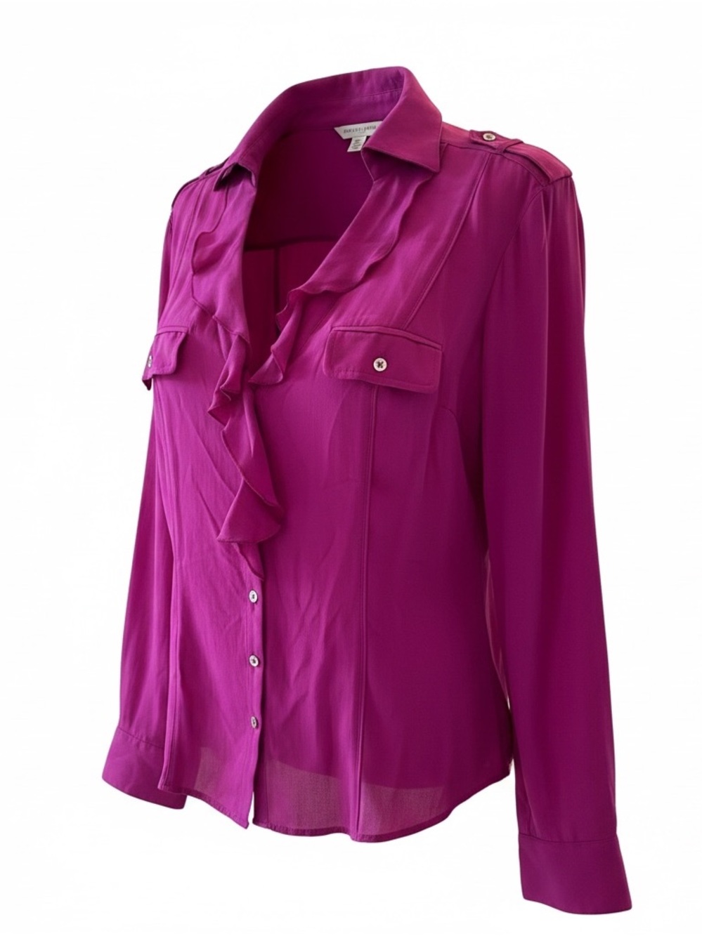 White House Black Market Ruffle-Trim Button-Down Blouse - Magenta